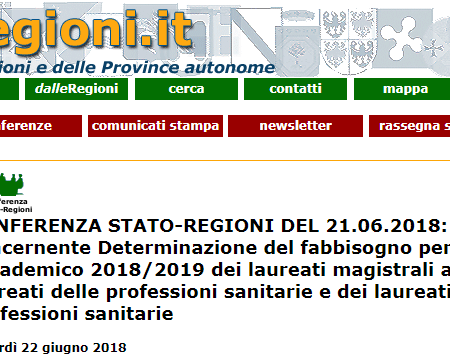 CONFERENZA STATO-REGIONI DEL 21.06.2018: