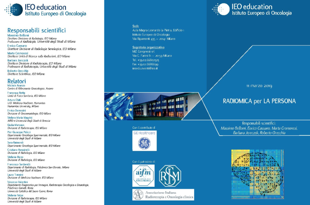 Evento “Radiomica per la persona”: 11/03/2019 ore 14:00-18:00 c/o Aula Magna IEO1