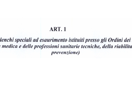 Decreto Ministero della Salute: istituzione elenchi speciali ad esaurimento