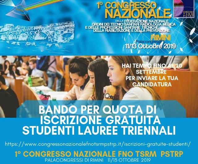 Bando  per  iscrizione gratuita  degli  studenti  dei  corsi  di  laurea  TSRM  PSTRP  al  1°  Congresso della Federazione nazionale Ordini TSRM PSTRP