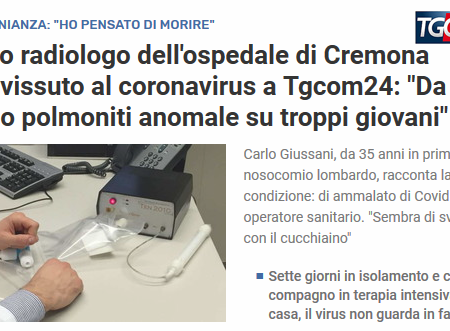 TSRM dell’ospedale di Cremona sopravvissuto al coronavirus a Tgcom24: “Da fine gennaio polmoniti anomale su troppi giovani”