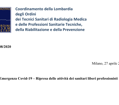 Ripresa delle attività per i sanitari Liberi Professionisti – Lettera alle Istituzioni