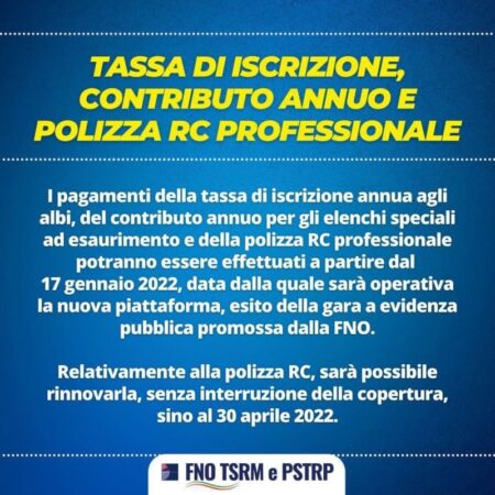 Tassa di iscrizione, contributo annuo e polizza RC professionale